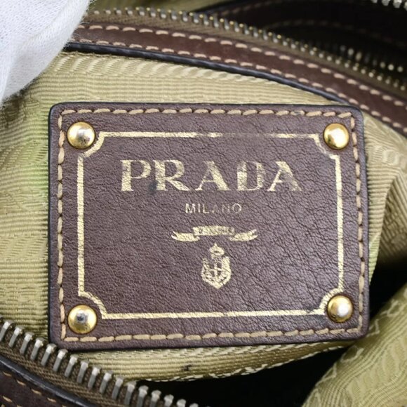 PRADA Logo Crossbody Shoulder Bag Jacquard Leather Brown GHW 60YF090 - Picture 13 of 16